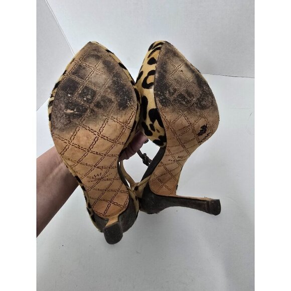L.A.M.B. Leopard Print Ankle Strap Fur Stiletto High Heels size 7 - Picture 7 of 16